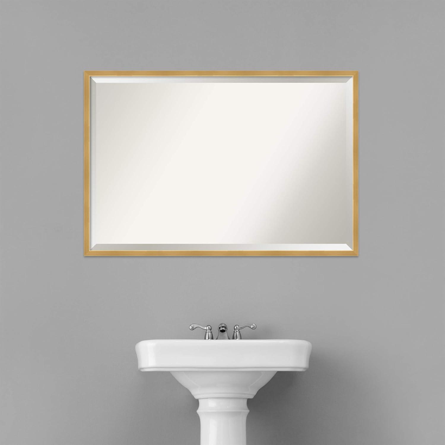 37" x 25" Polished Brass Framed Bathroom Vanity Wall Mirror Gold - Amanti Art: Modern Rectangular, Beveled, Wall-Mounted