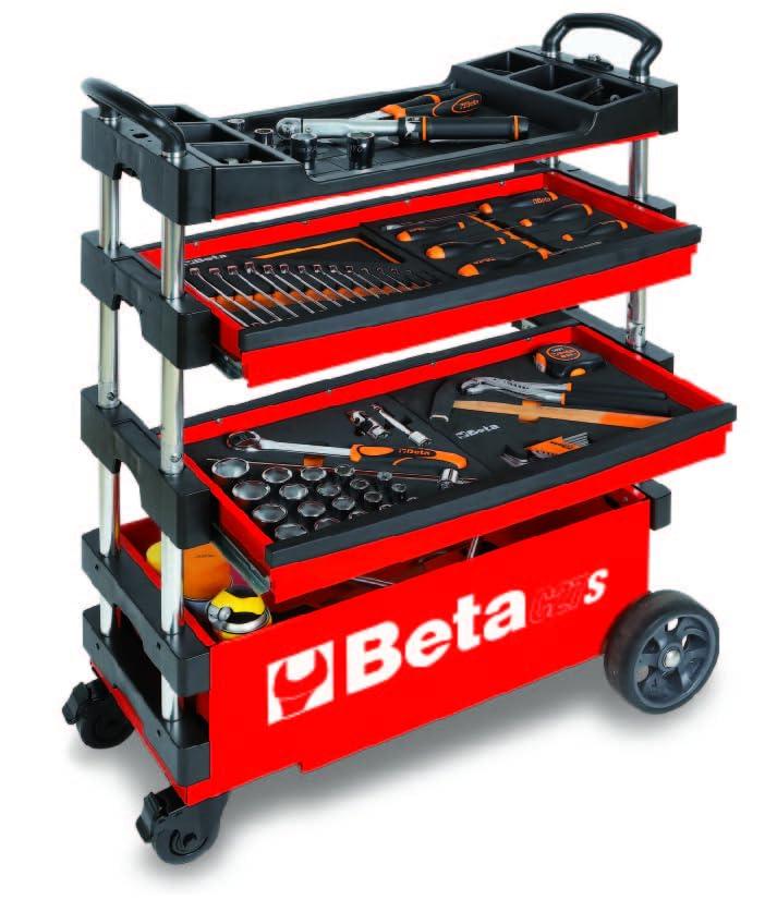 Beta Beta C27S Collapsible Tool Cart, 4” Steering Casters with Brake, 110 Pound Load Capacity