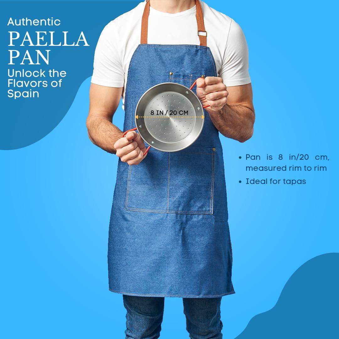 20 cm Polished Carbon Steel Paella Pan with Red Handles