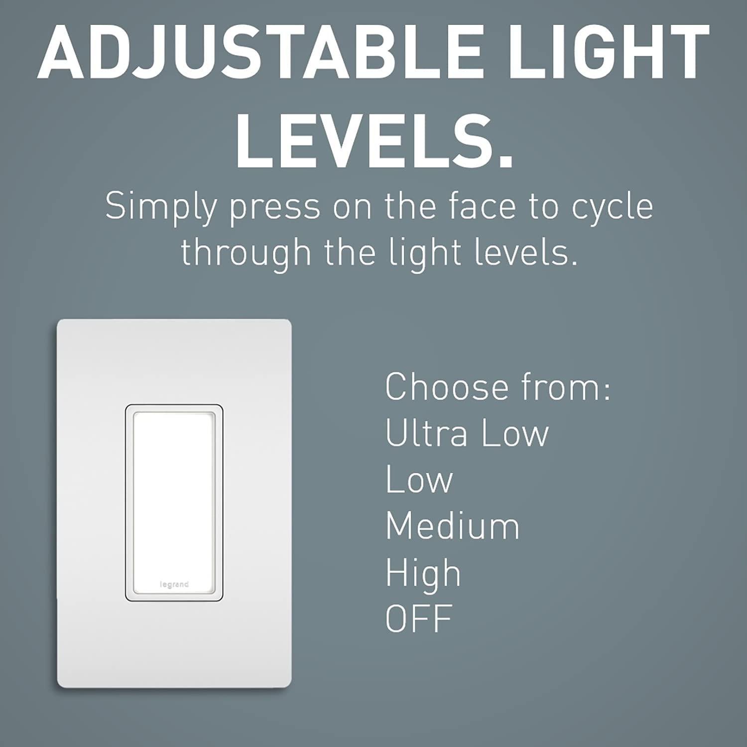 Legrand Radiant NTLFULLWPW Full Adjustable LED Night Light Outlet and Screwless Wall Plate, for Hallways and Stairs, Optional Louver, White (1 Count)