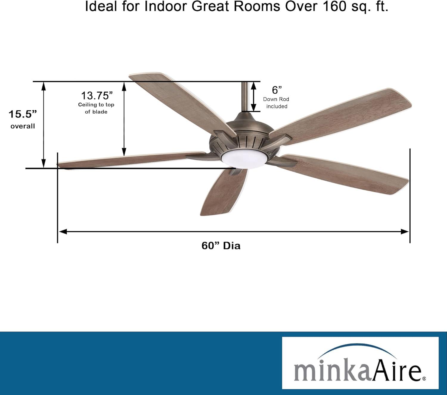 60" Minka Aire Modern Indoor Ceiling Fan with LED Light Remote Control Heirloom Bronze for Living Room Bedroom Family Dining Home