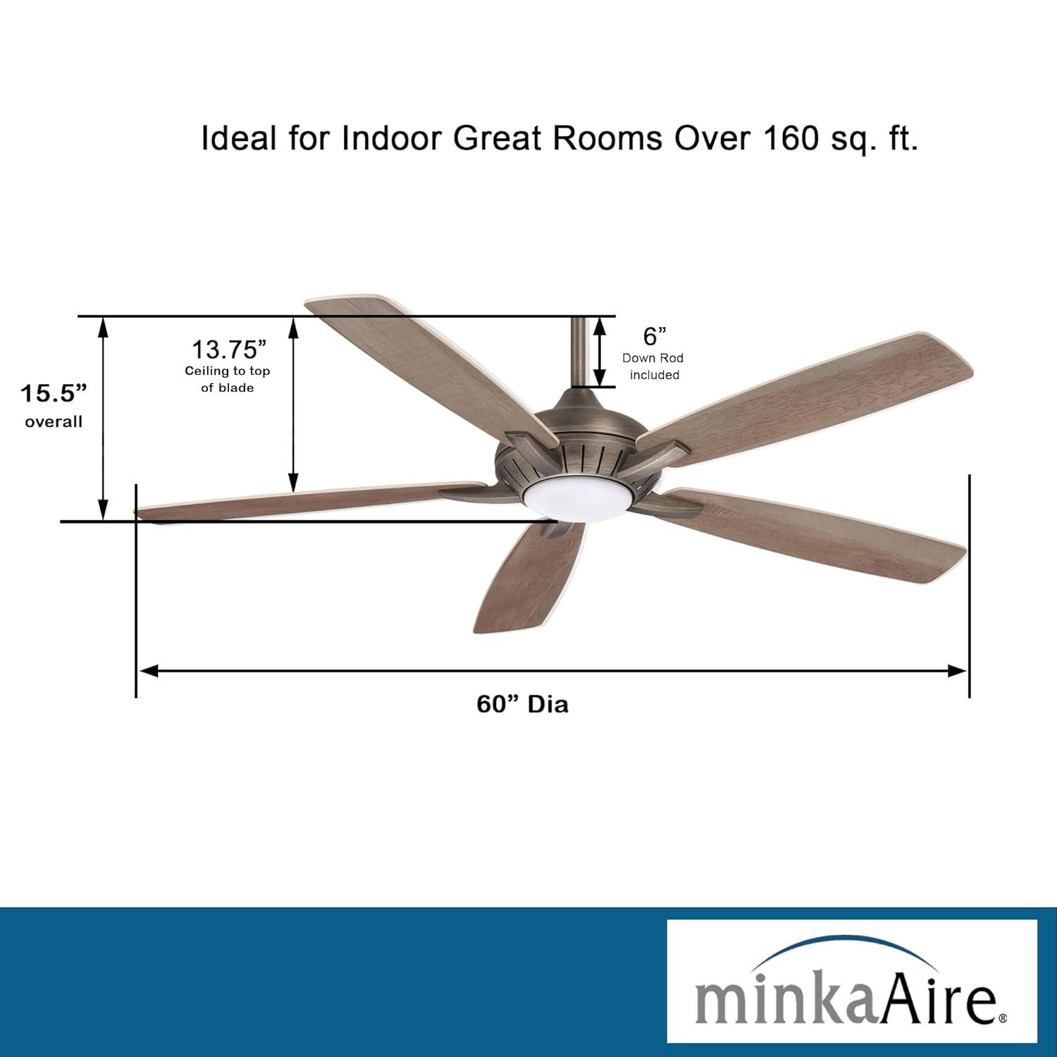 60" Minka Aire Modern Indoor Ceiling Fan with LED Light Remote Control Heirloom Bronze for Living Room Bedroom Family Dining Home