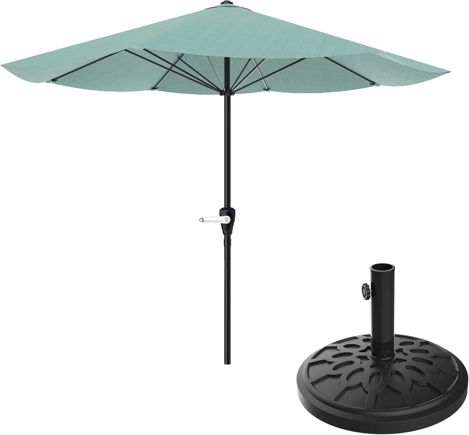 Pure Garden 9-ft Steel Green No-tilt Market Patio Umbrella with Base