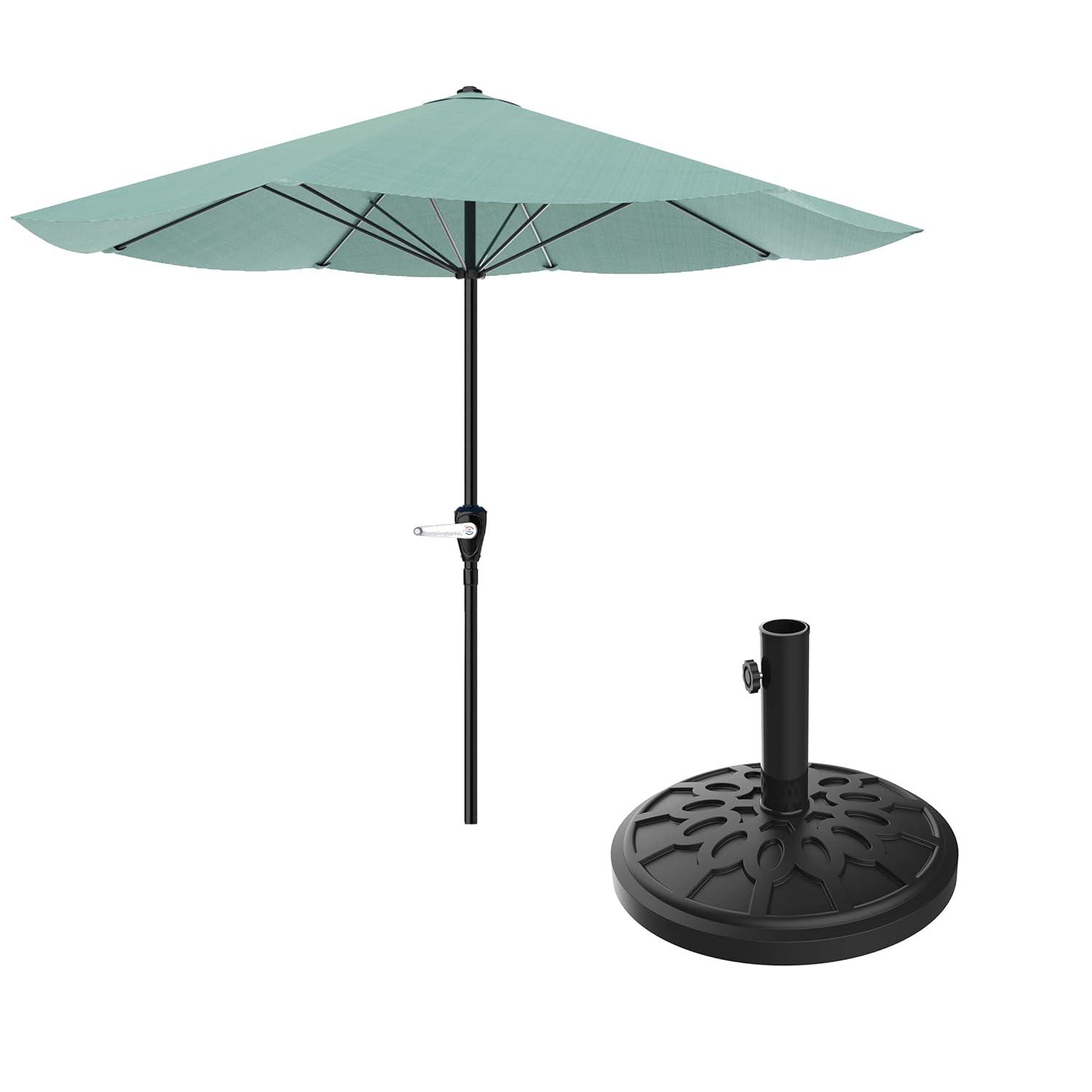Pure Garden 9-ft Steel Green No-tilt Market Patio Umbrella with Base