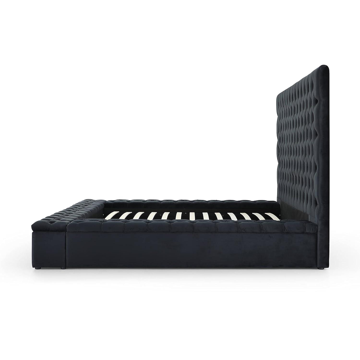 Better Home Products Cosmopolitan Cama Tamaño Queen con Plataforma Tapizada en Terciopelo en Negro