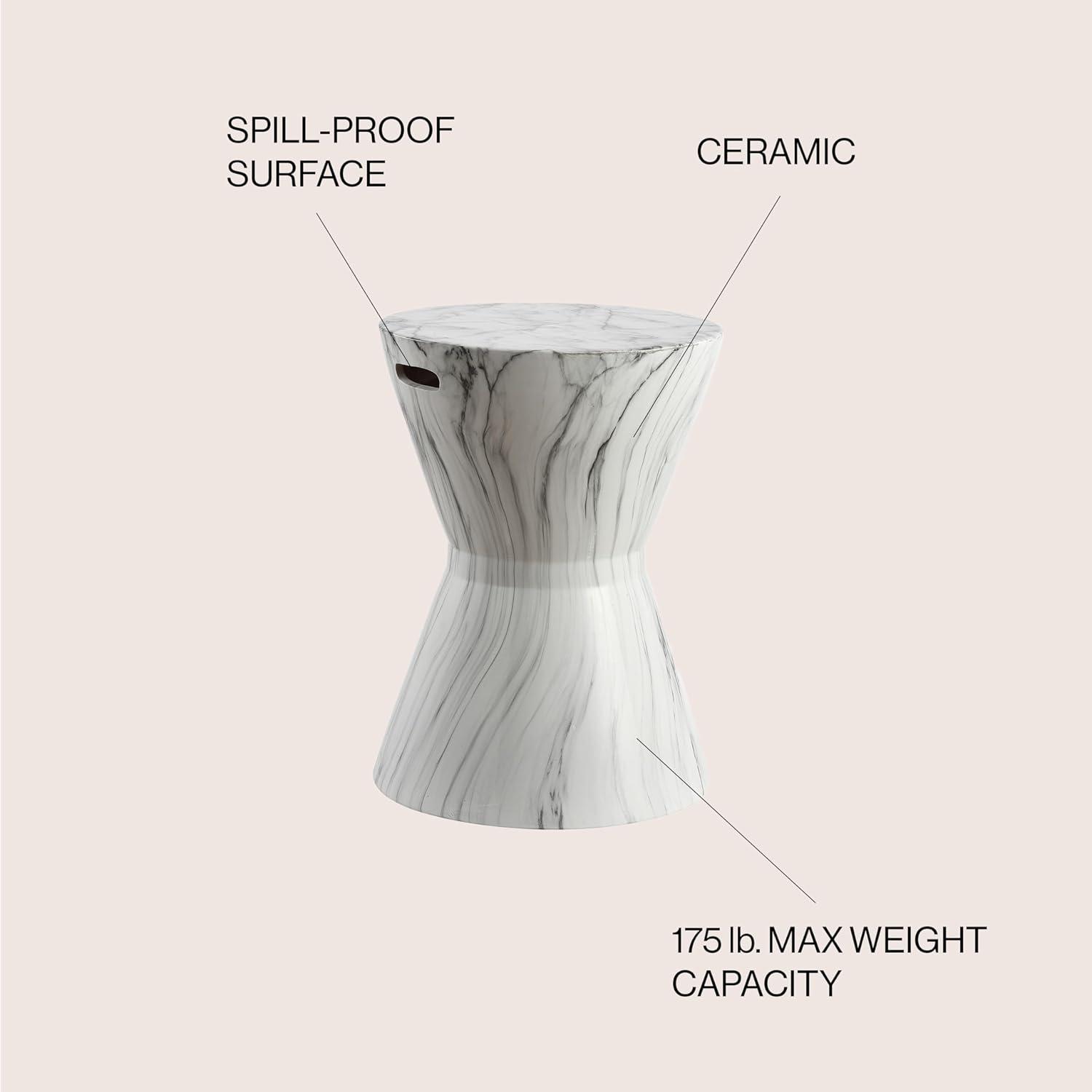 JONATHAN Y African Drum 17.3" White Marble Finish Ceramic Garden Stool