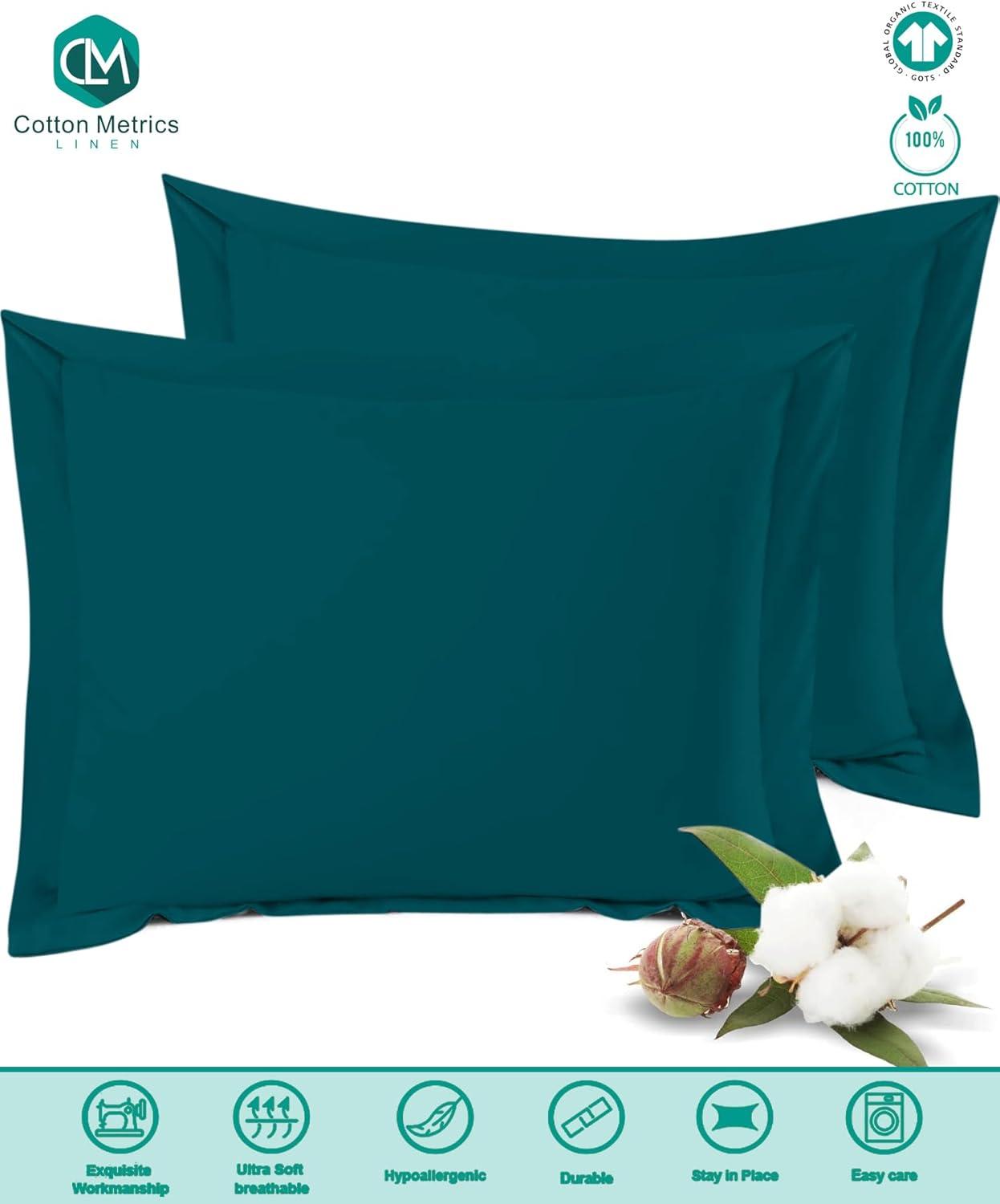 Cotton Metrics Heavy Quality European Square Pillow Shams Set of 2 Teal Green 800TC 100% Organic Cotton Euro Pillow Shams 28x28 Pillow Cover, Cushion Cover Euro Size (Euro 28x28, Teal Green)