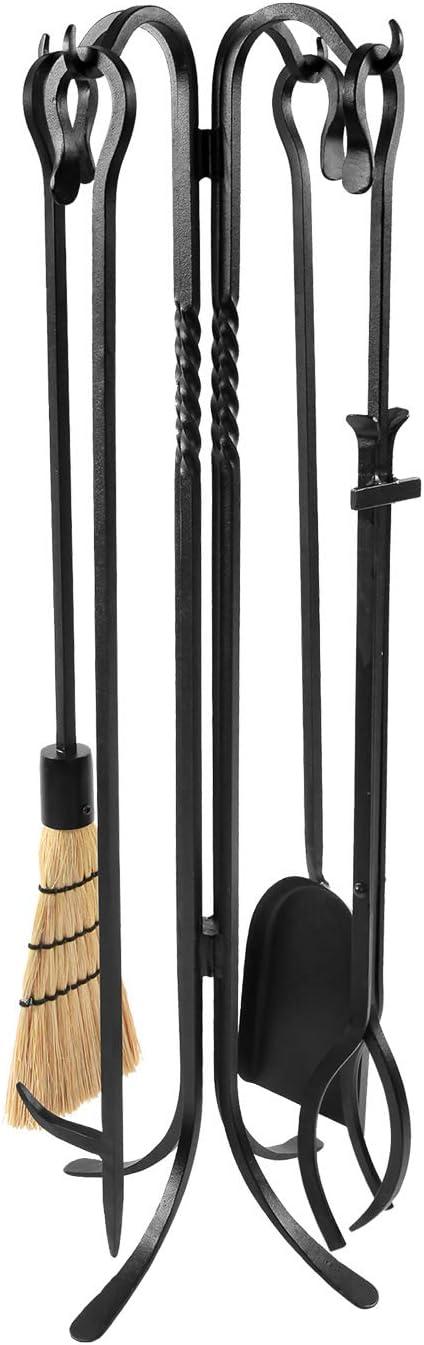 Black Wrought Iron Shepherd's Hook 33" Fireplace Tool Set