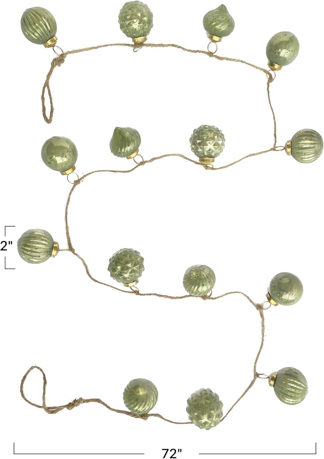 Embossed Mercury Glass Ball Ornament Garland With Jute Cord