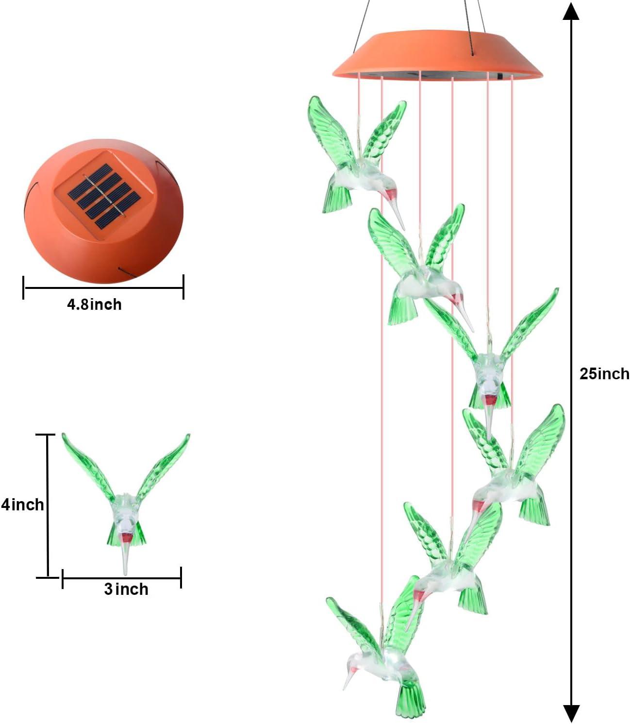 Multicolor Solar-Powered Hummingbird Wind Chimes for Garden Decor