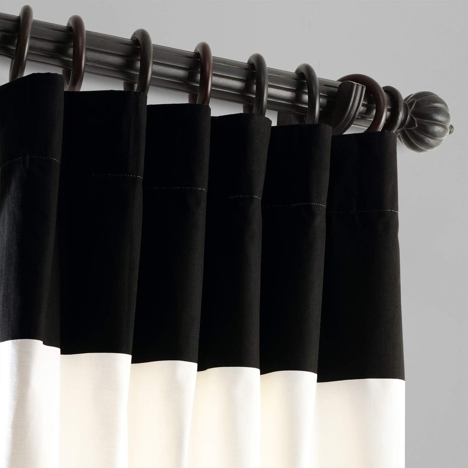 Onyx Black & Off White Horizontal Stripe Curtain (1 Panel), Onyx Black & Off White, 50W X 108L