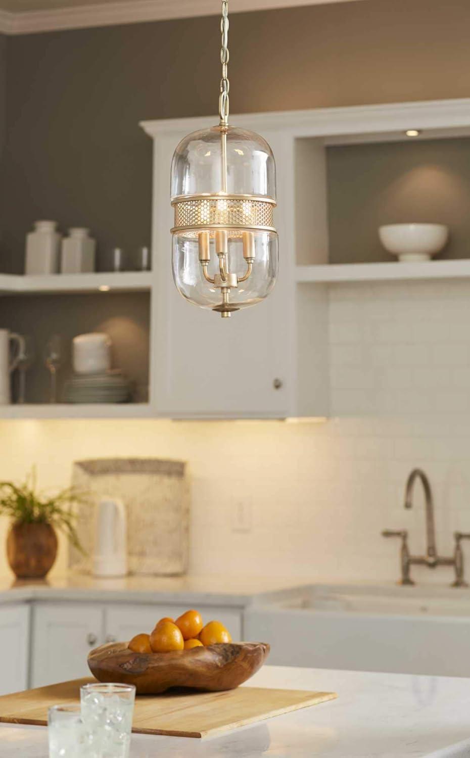 Progress Lighting, Cayce Collection, 3-Light Pendant, Vintage Gold, Glass Shade
