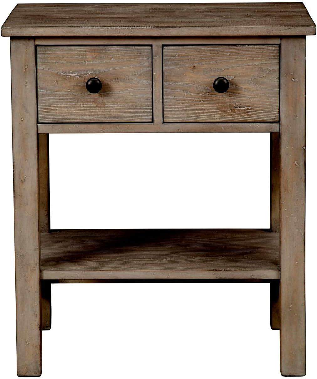 Transitional Pine 2-Drawer Nightstand in Natural Gray