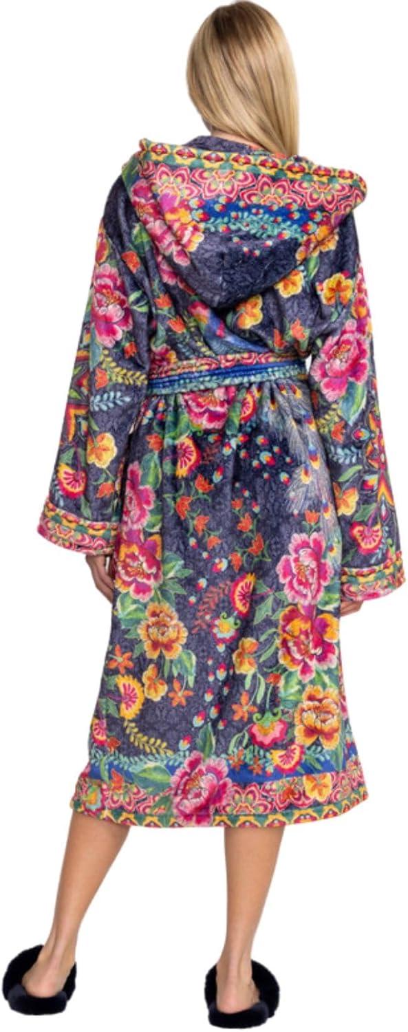 Floral Multicolor Polyester Cozy Robe with Belt and Pockets