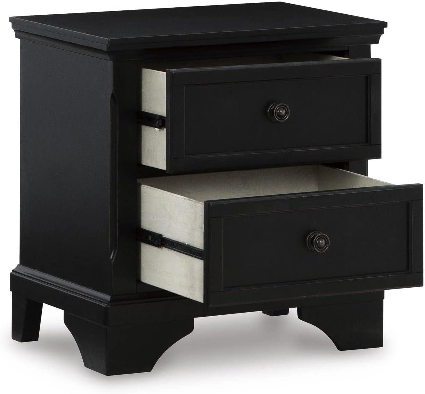 Chylanta Traditional Black 2-Drawer Nightstand with Bronze Knobs