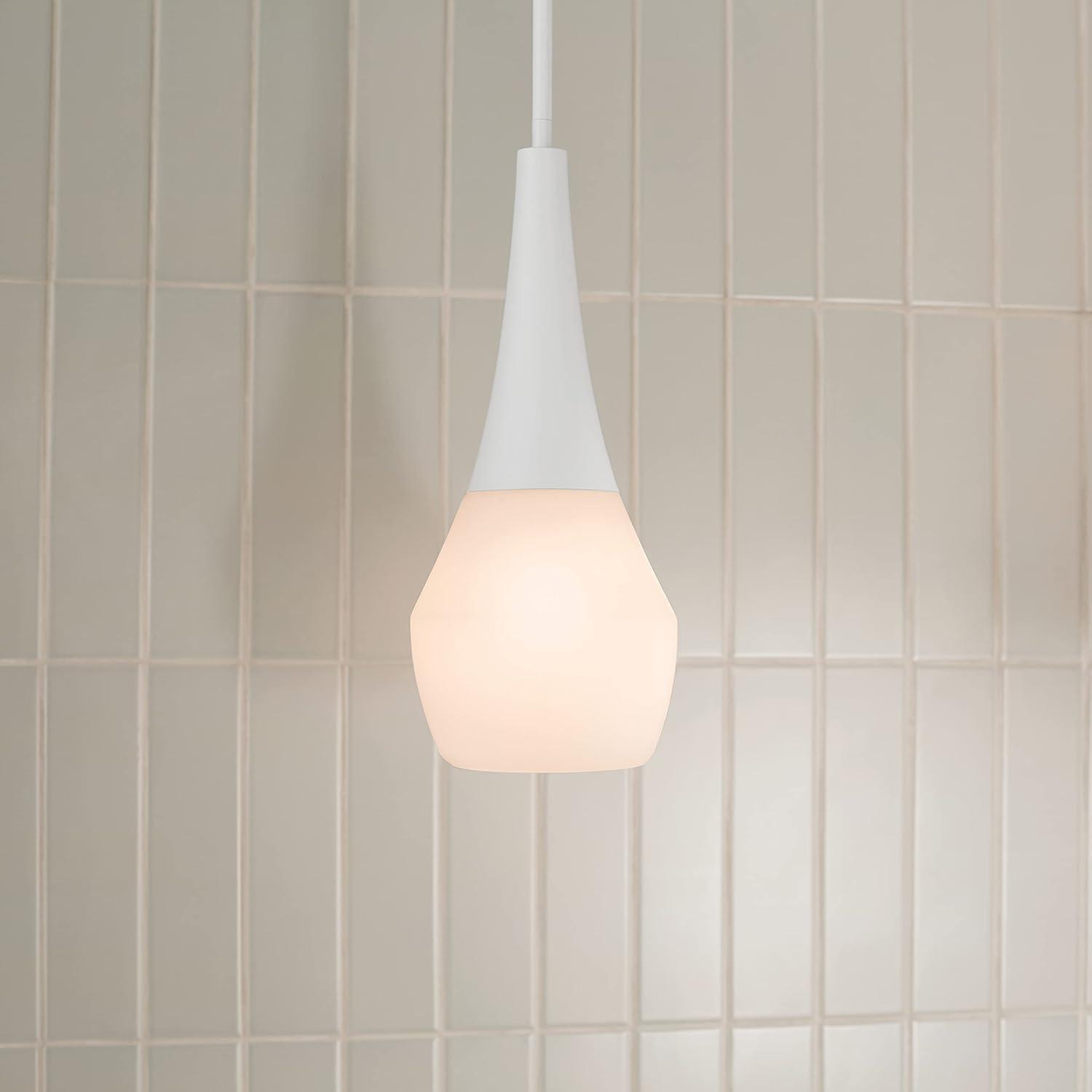 Deela Contemporary White Satin Etched Glass 1-Light Pendant