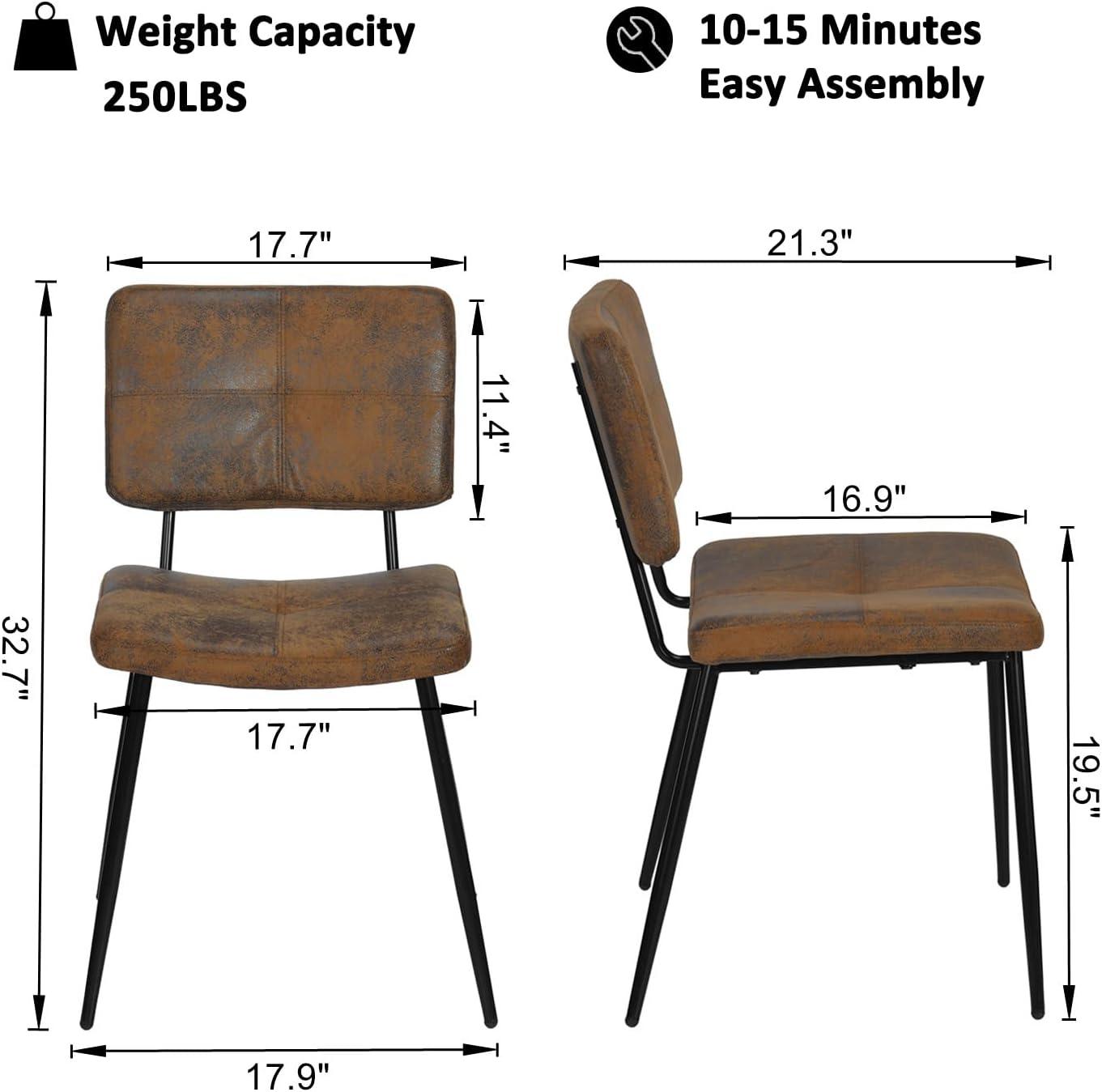 Suede Brown Upholstered Dining Side Chairs with Metal Legs