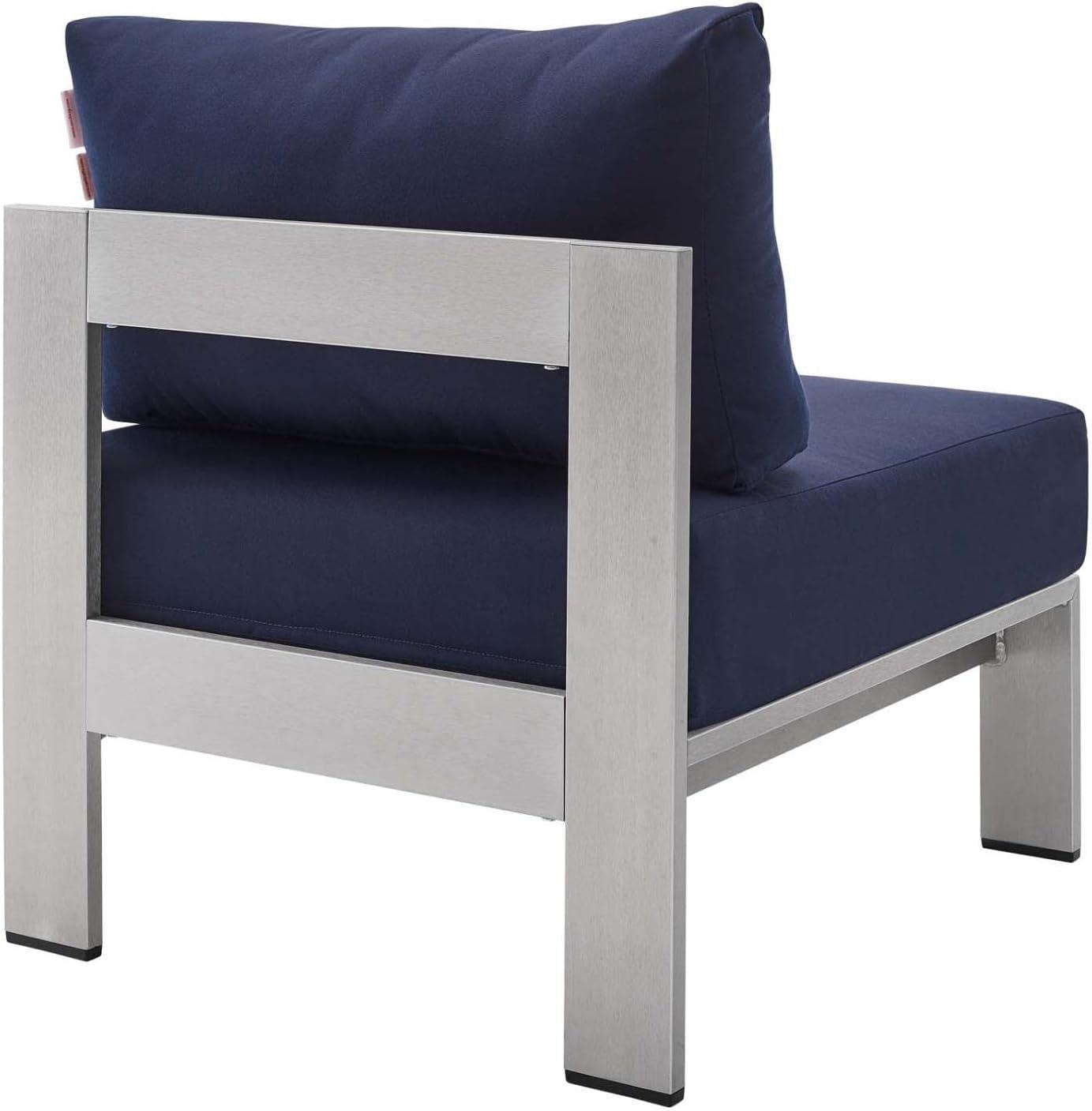 Modway Shore 23.5" Fabric Outdoor Patio Armless Chair in Silver Navy