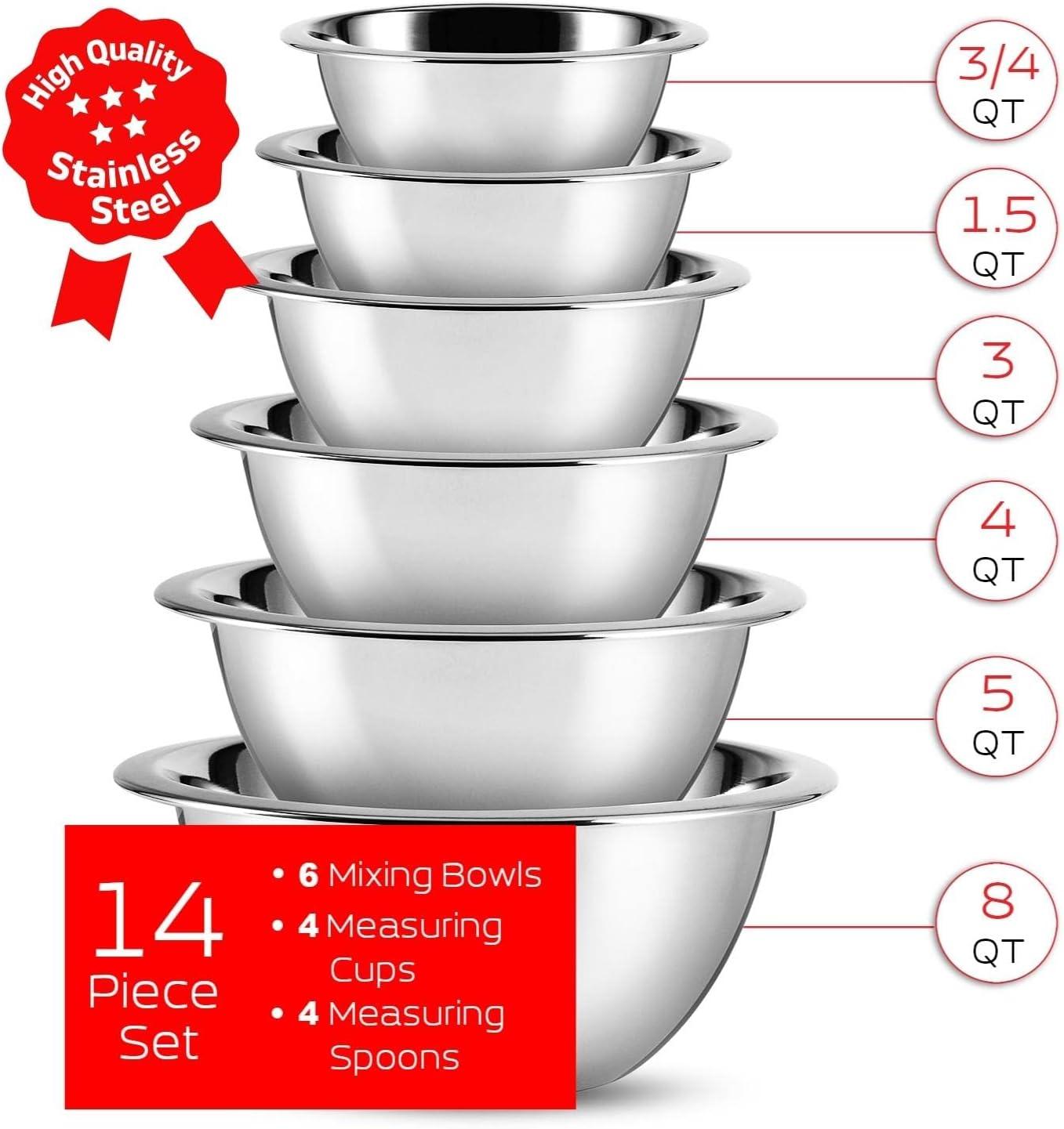 JoyTable Stainless Steel 14-Piece Mixing Bowl Set with Measuring Cups