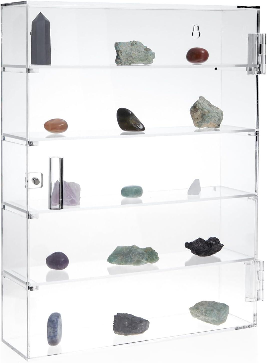 Juvale 5-Tier Acrylic Display Case for Collectibles, Mini Action Figures and Rocks - Wall Mountable Collection Cabinet (Clear)