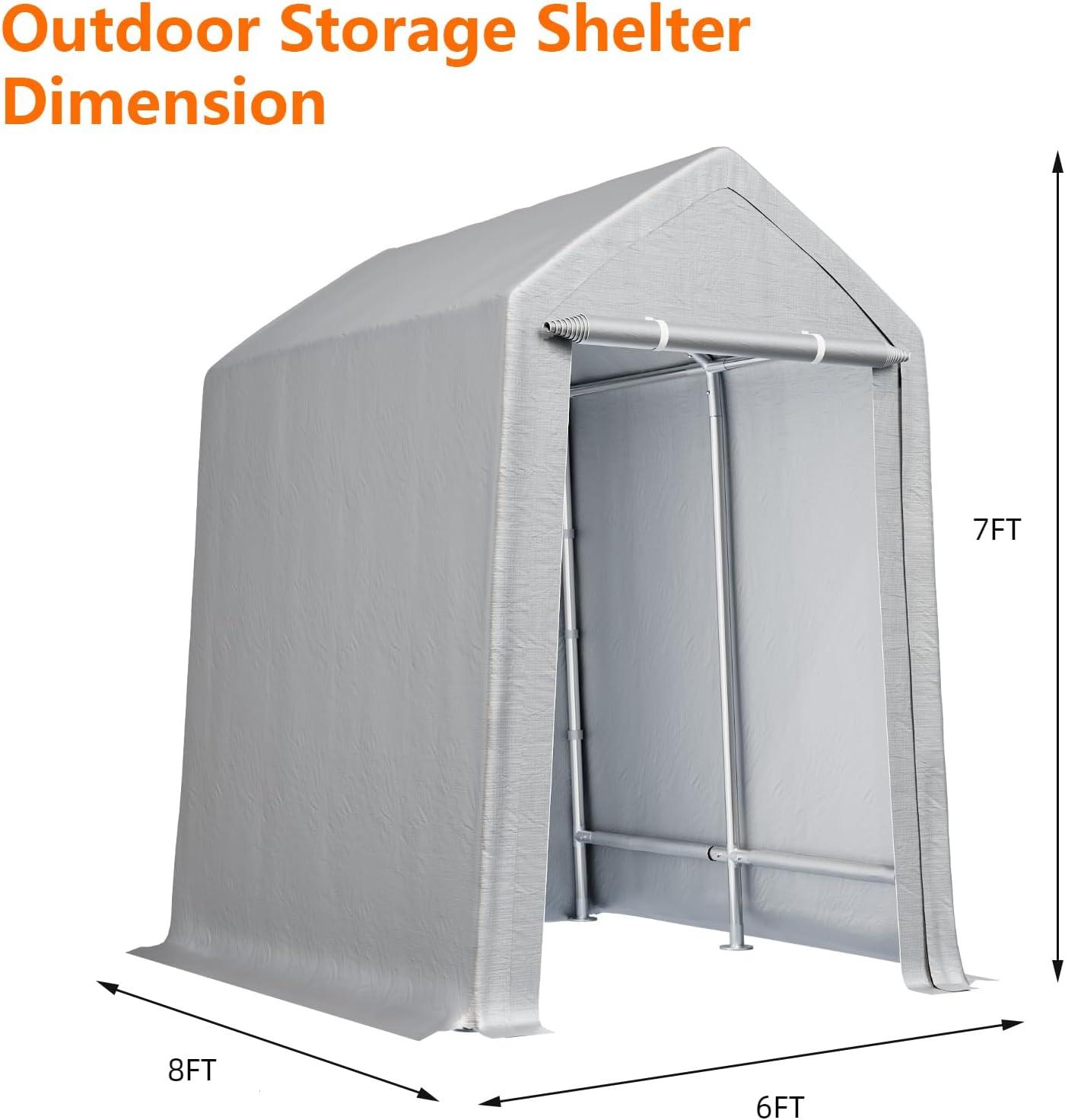 Soonbuy 6" x 8"Outdoor Storage Shelter Shed- Heavy Duty Storage Tent with Roll-up Zipper Door , Portable Garage Storage shed for Bike, Motorcycle Shelter, Gray