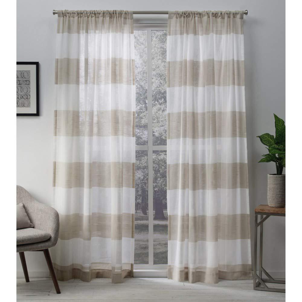 Set of 2 (96"x50") Darma Rod Pocket Window Curtain Panel Linen - Exclusive Home: Light Filtering, Modern Rugby Stripe