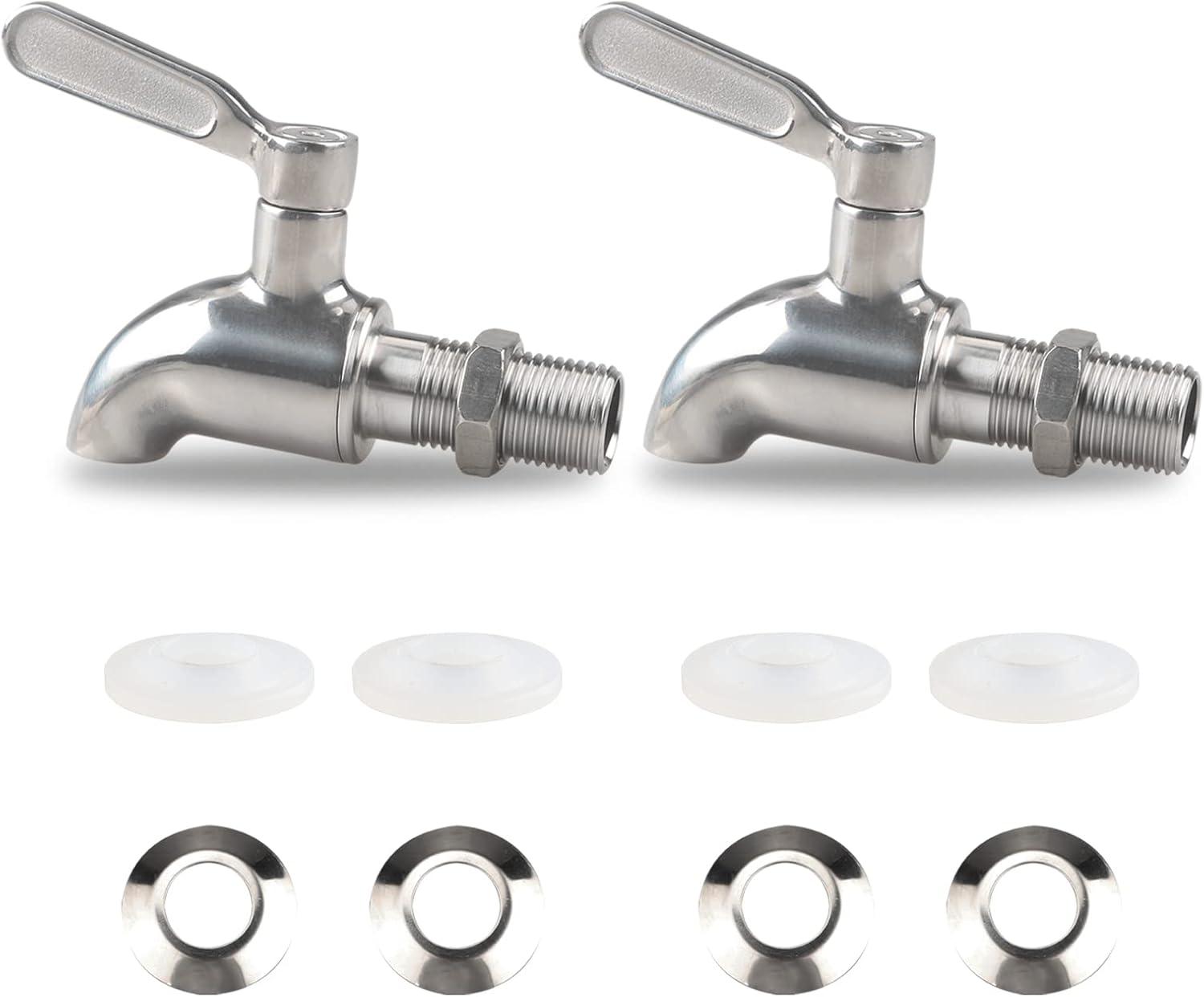 Polished Stainless Steel Beverage Dispenser Replacement Spigot Set