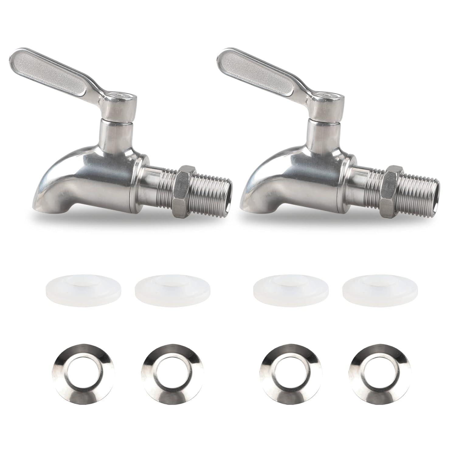 Polished Stainless Steel Beverage Dispenser Replacement Spigot Set