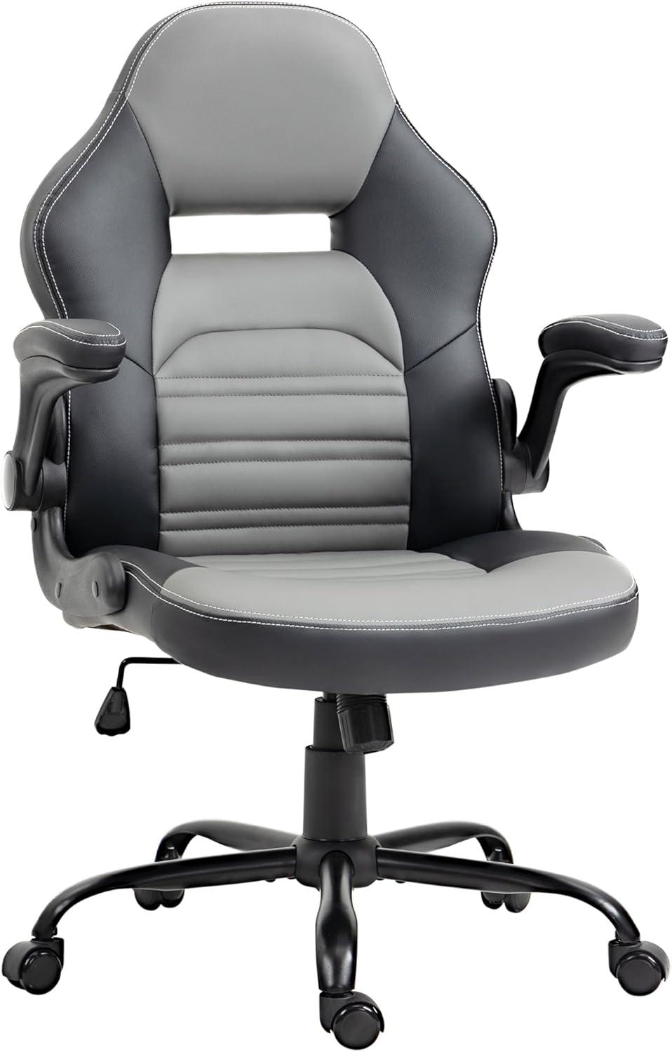 Vinsetto Ergonomic Gaming Chair, Racing Style Computer Chair, Executive Home Office Desk Chair with Faux PU Leather, Tilt, Swivel Wheels, Black / Gray