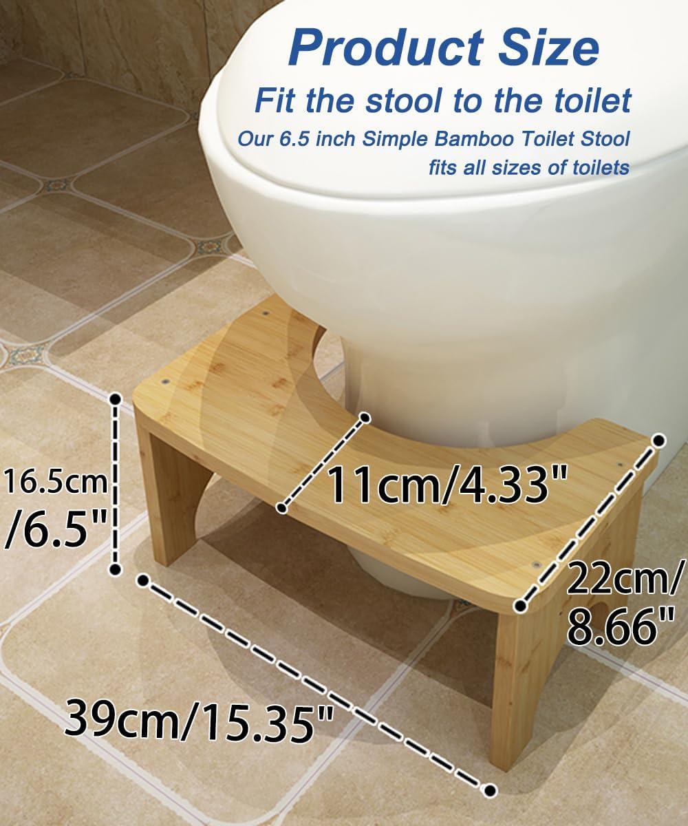 Bamboo Toilet Stool for Adults, 6.5" Toilet Stool Squat Adult Kids, Portable Simple Curve Squat Toilet Potty Stool, Non-Slip Poop Stool for Bathroom, Improve Squatting Posture and Comfort (Wood)