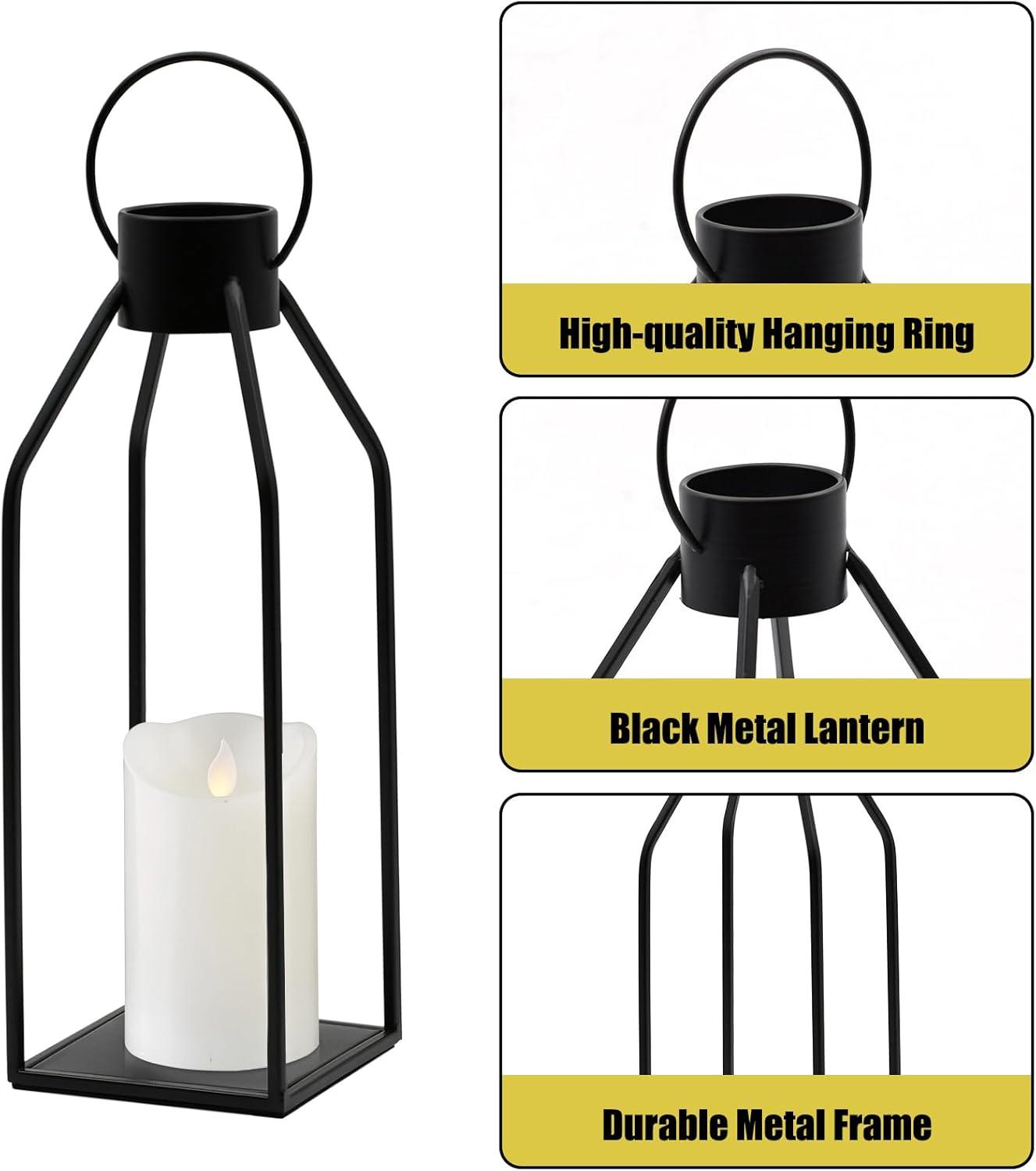 Black Metal Tabletop and Hanging Candle Lanterns with LED Candles