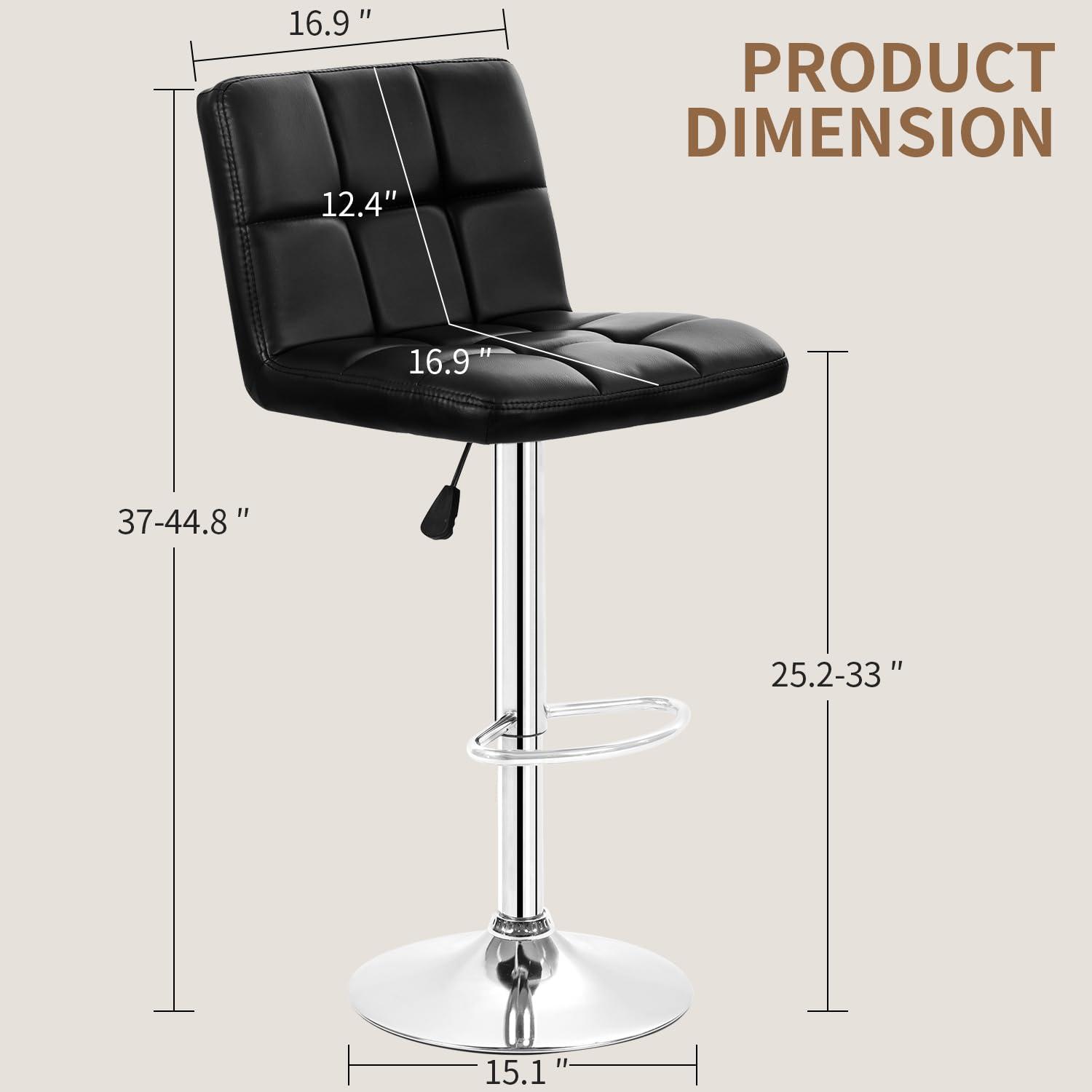 FDW Bar Stool Height Adjustable Swivel Stool with Back PU Leather Kitchen Counter Stools Set of 2 Dining Chairs, Black