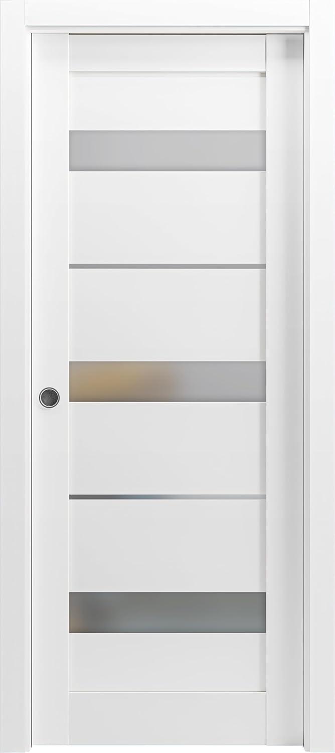 SARTODOORS Quadro Frosted Glass Sliding Closet White Door with Installation Hardware Kit