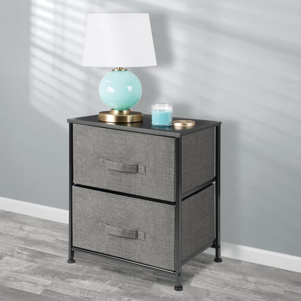 Wood Top Metal Frame 2 Drawer Night Stand
