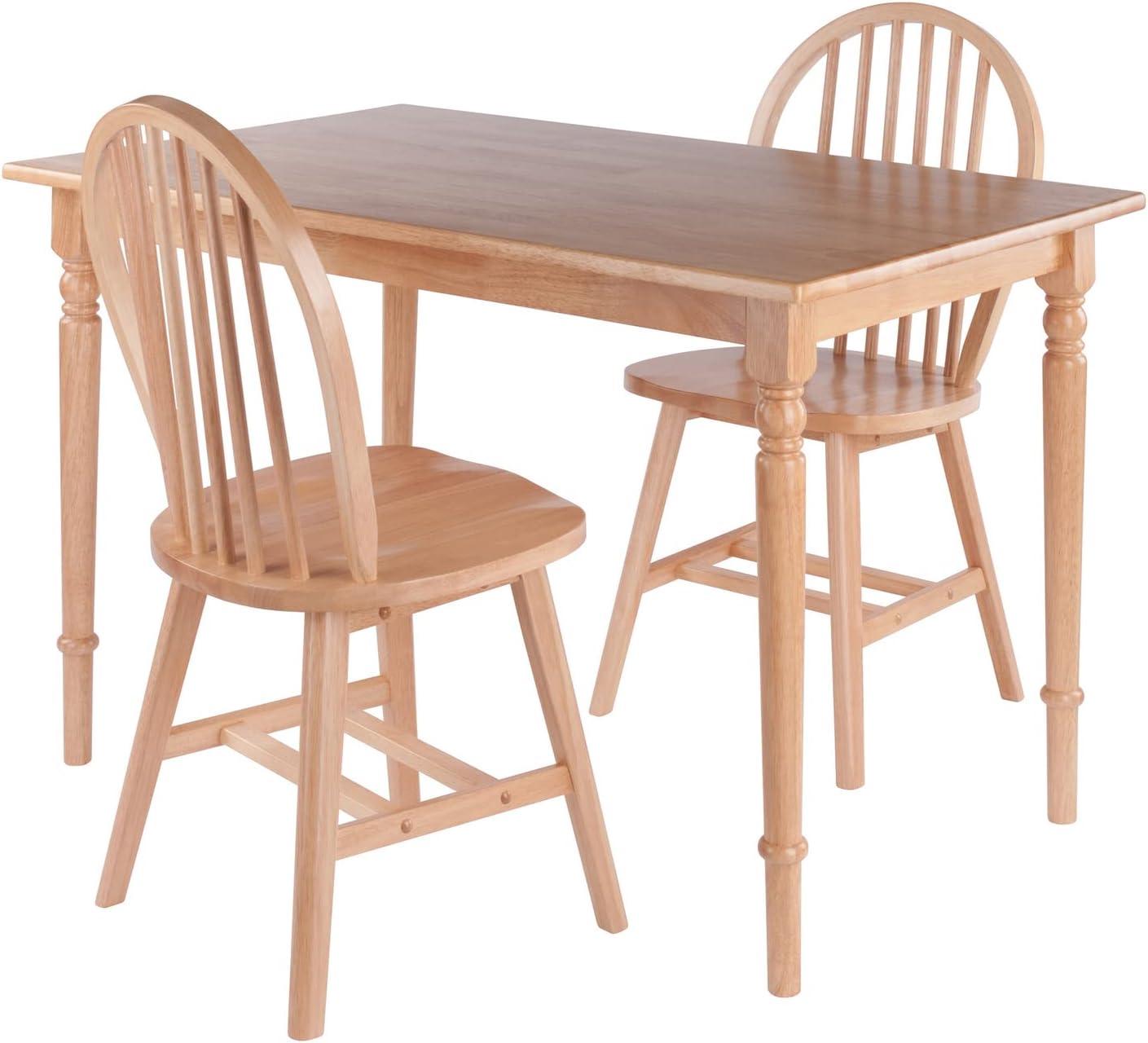 3pc Ravenna Dining Table Set Natural - Winsome: Solid Wood, Seats up to 4, Windsor Chairs