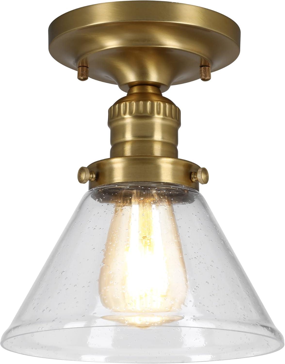 Satin Gold and Clear Glass Semi-Flush Ceiling Light