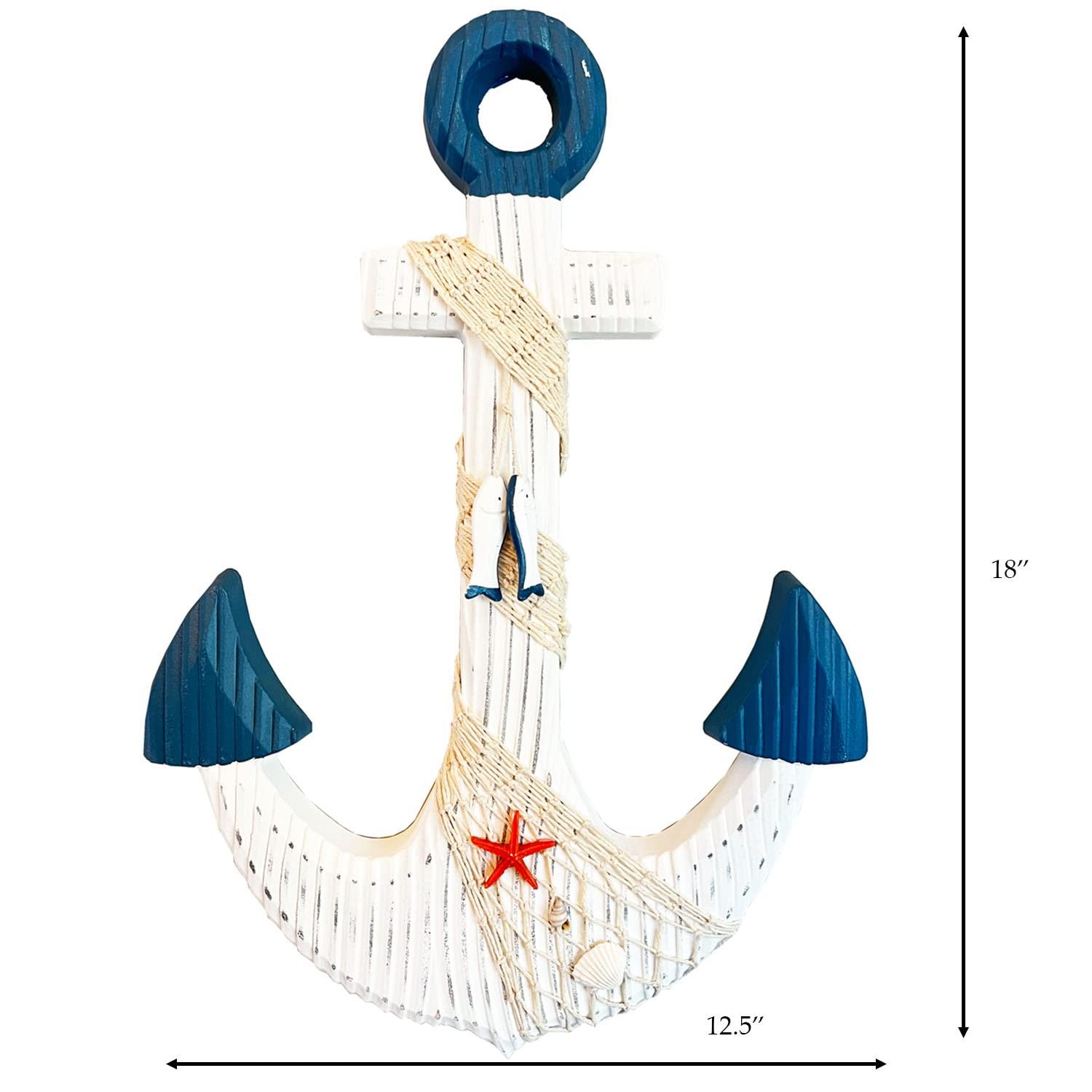 Grace Home Wooden Decorative Anchor with Rope and Crossbar, Wood Nautical Decor Anchor Wall Hanging Ornament Plaque, 18’’H