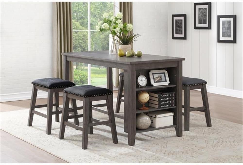 HMLIFE Modern Counter Height Table With Built-In Shelves
