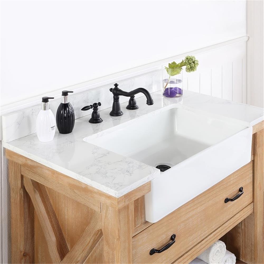 Villareal 36" Single Bath Vanity in Weathered Pine Wood & White Farmhouse Basin
