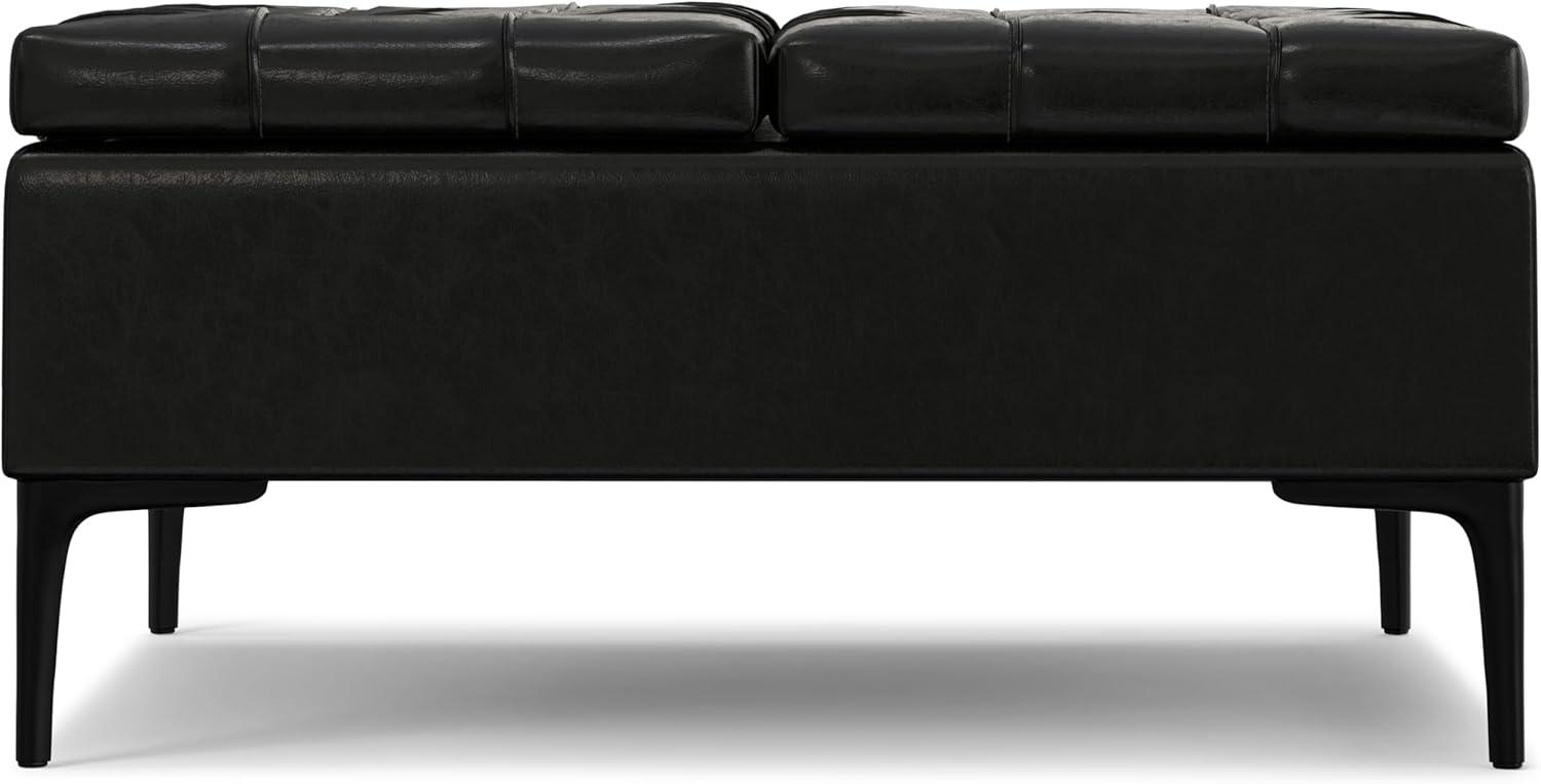 Simpli Home Laura 36"W Upholstered Square Storage Ottoman with Split Lift Top and 2 Storage Compartments