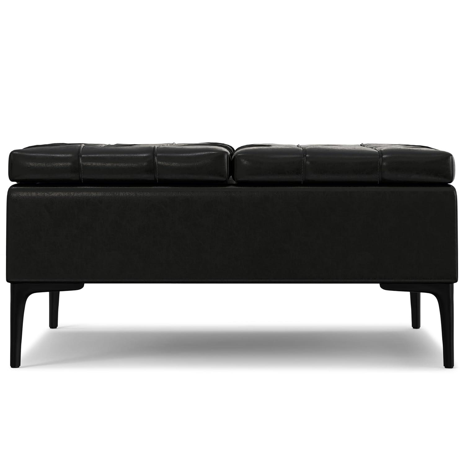 Simpli Home Laura 36"W Upholstered Square Storage Ottoman with Split Lift Top and 2 Storage Compartments