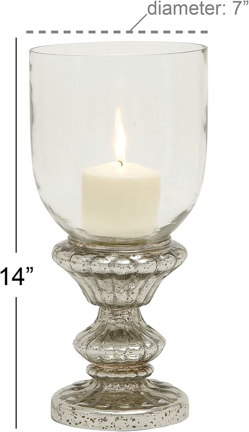 Elegant Silver Mercury Glass 14" Pillar Hurricane Candle Lantern