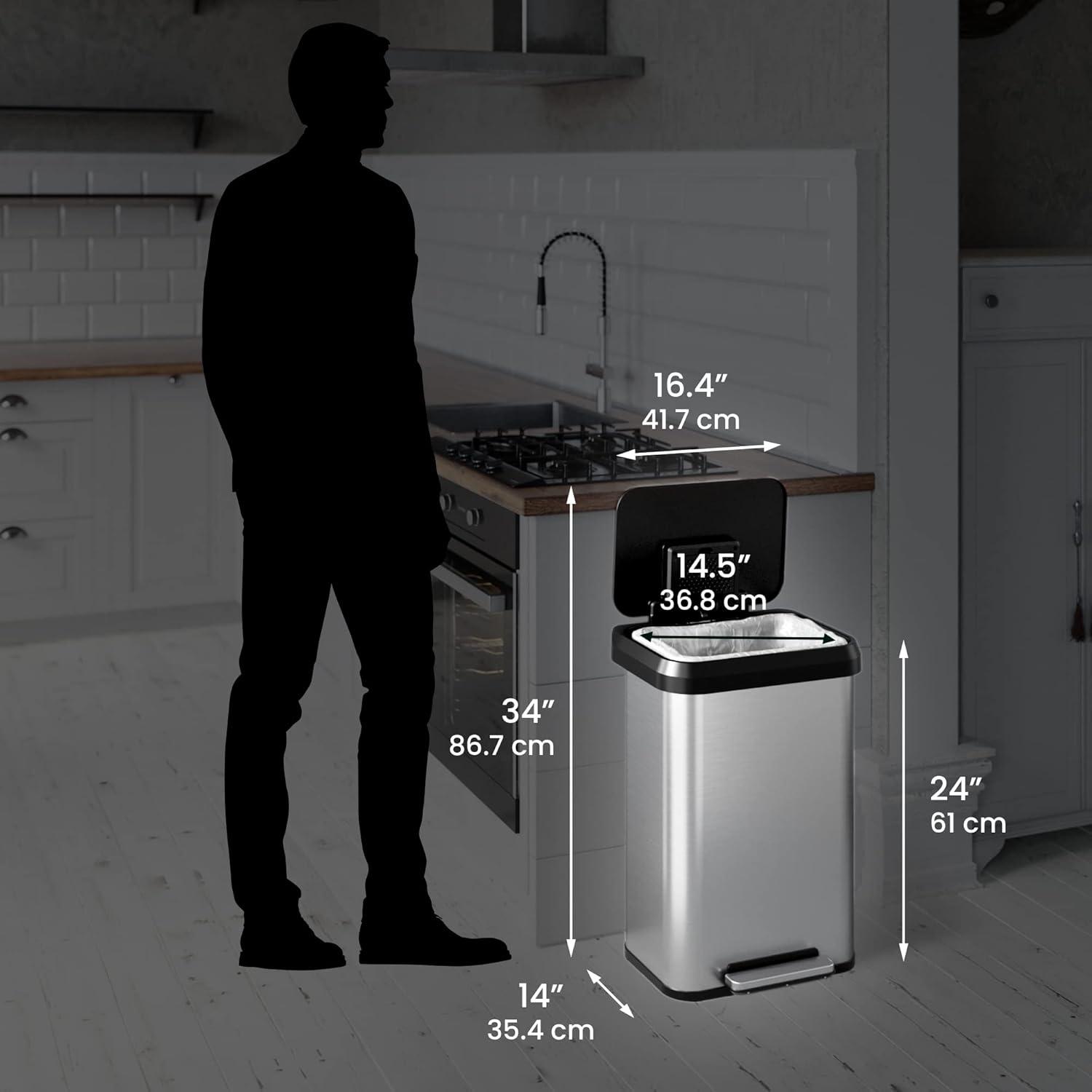 iTouchless SoftStep 13.2 Gallon Step Pedal Kitchen Trash Can with AbsorbX Odor Filter and Dent-Proof Plastic Lid