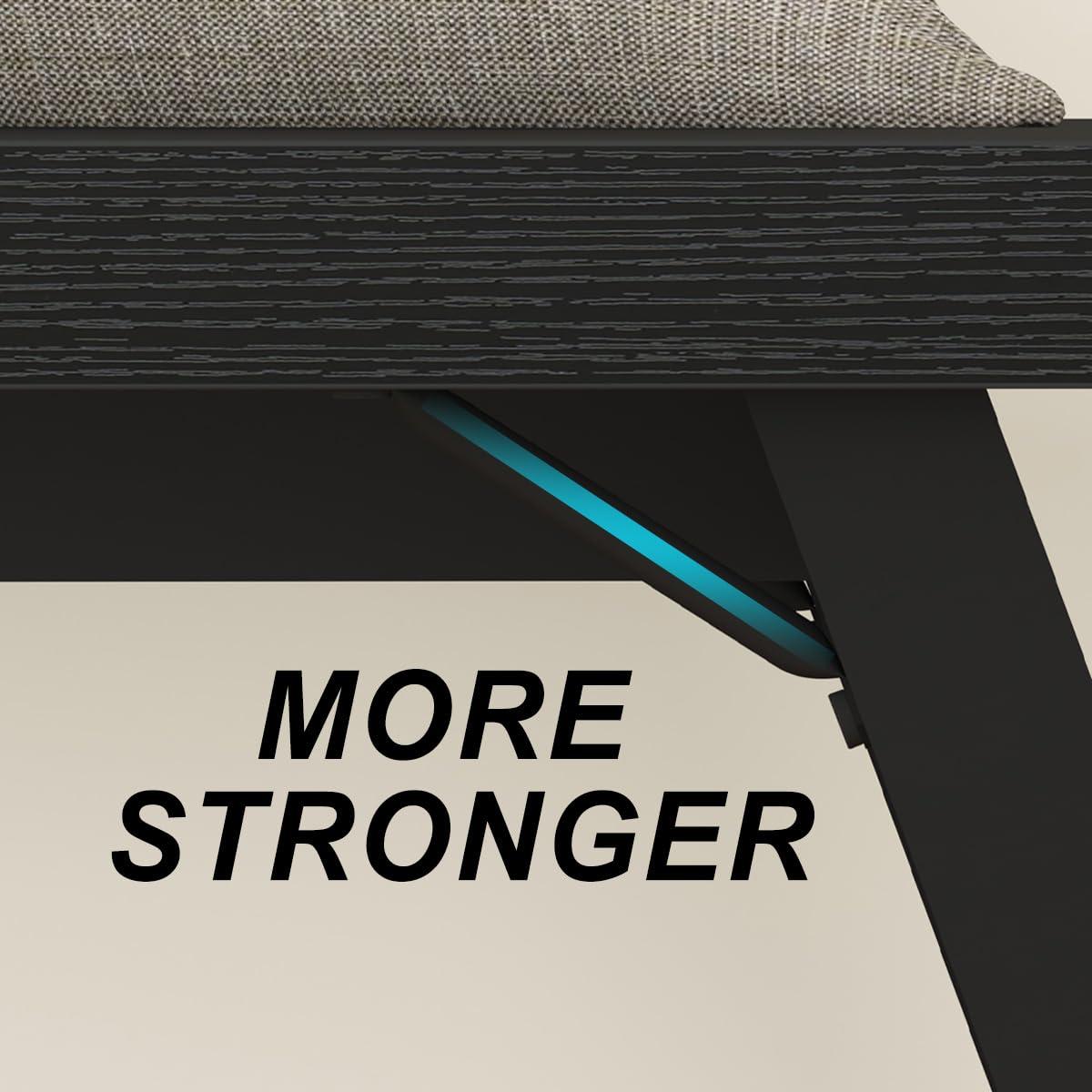 LVB Black Bench, Modern Storage Bench for Bedroom, Wood Metal Entryway Bench for Hallway Dining Living Room, Famrhouse Shoe Rack Indoor Accent Seating Benchs for Foyer Entrance, Black Oak 47 Inch Long