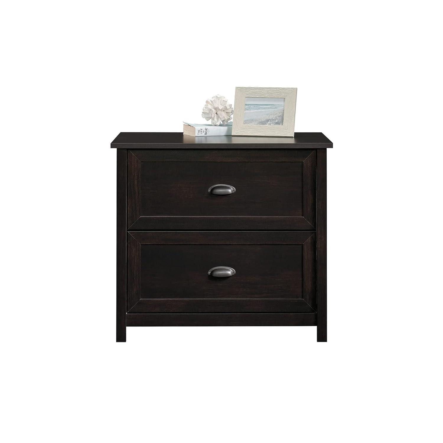 2 Drawer County Line Lateral File Cabinet Estate Black - Sauder: Modern Style, MDF, Paper Laminate Surface