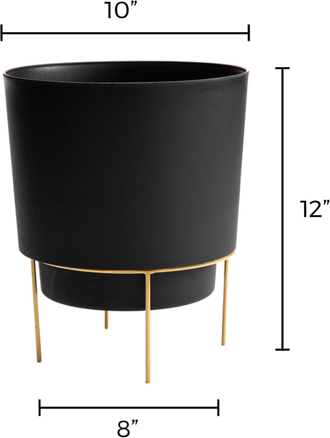 Bloem 10-in Hopson Modern Round Resin Planter with Gold Metal Stand - Black