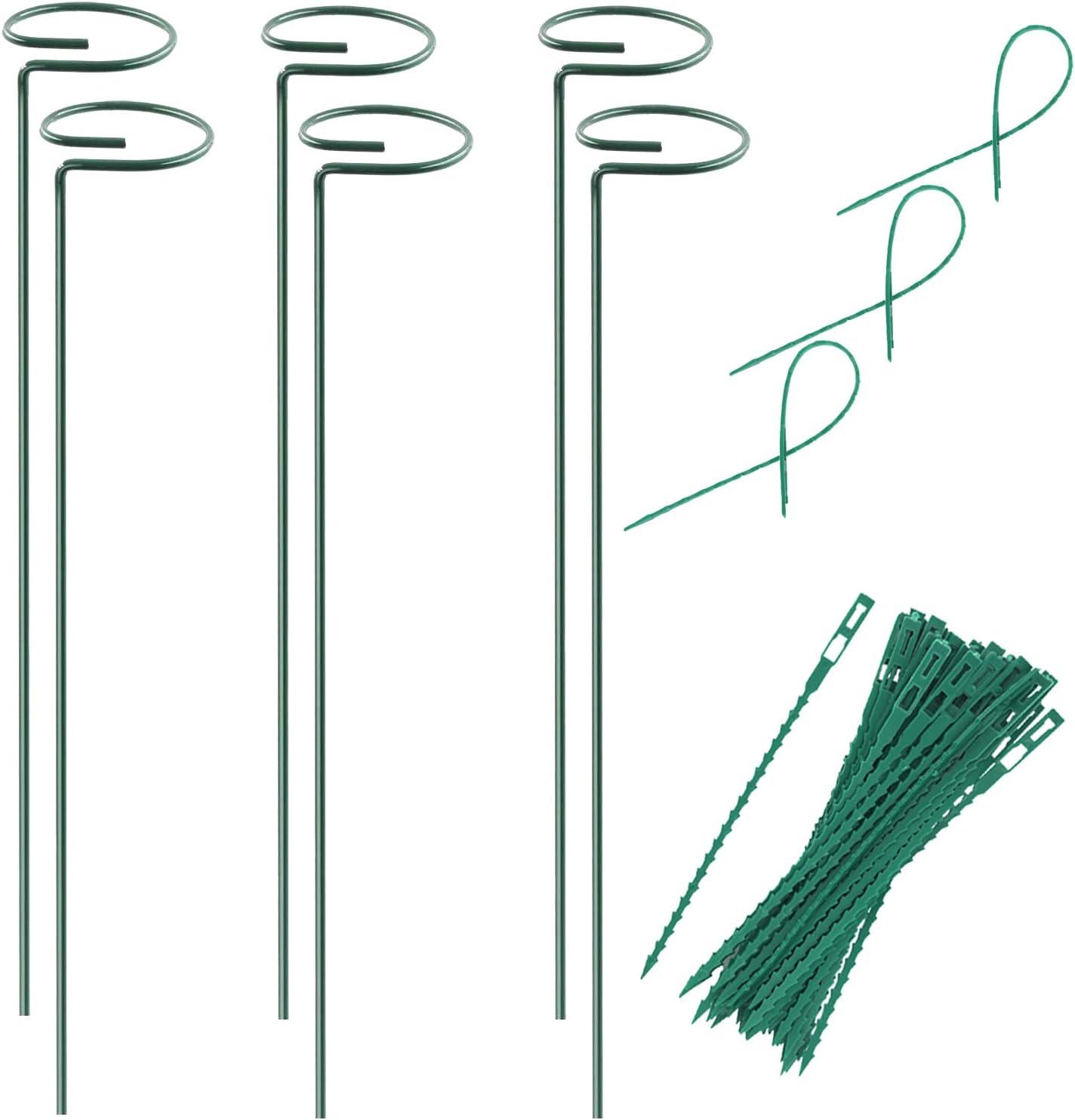 Green Single Stem Plant Support Stakes with Twist Ties, 15.9 inch, 6 Pack