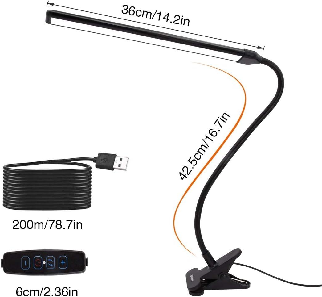 Clamp on Lamp, Clip Light, Desk Lamps with 3 Color Temperature Settings, 10 Brightness Levels, 2m USB Cord Power Supply and AC Adapter Included, Pack of 2 (Black)
