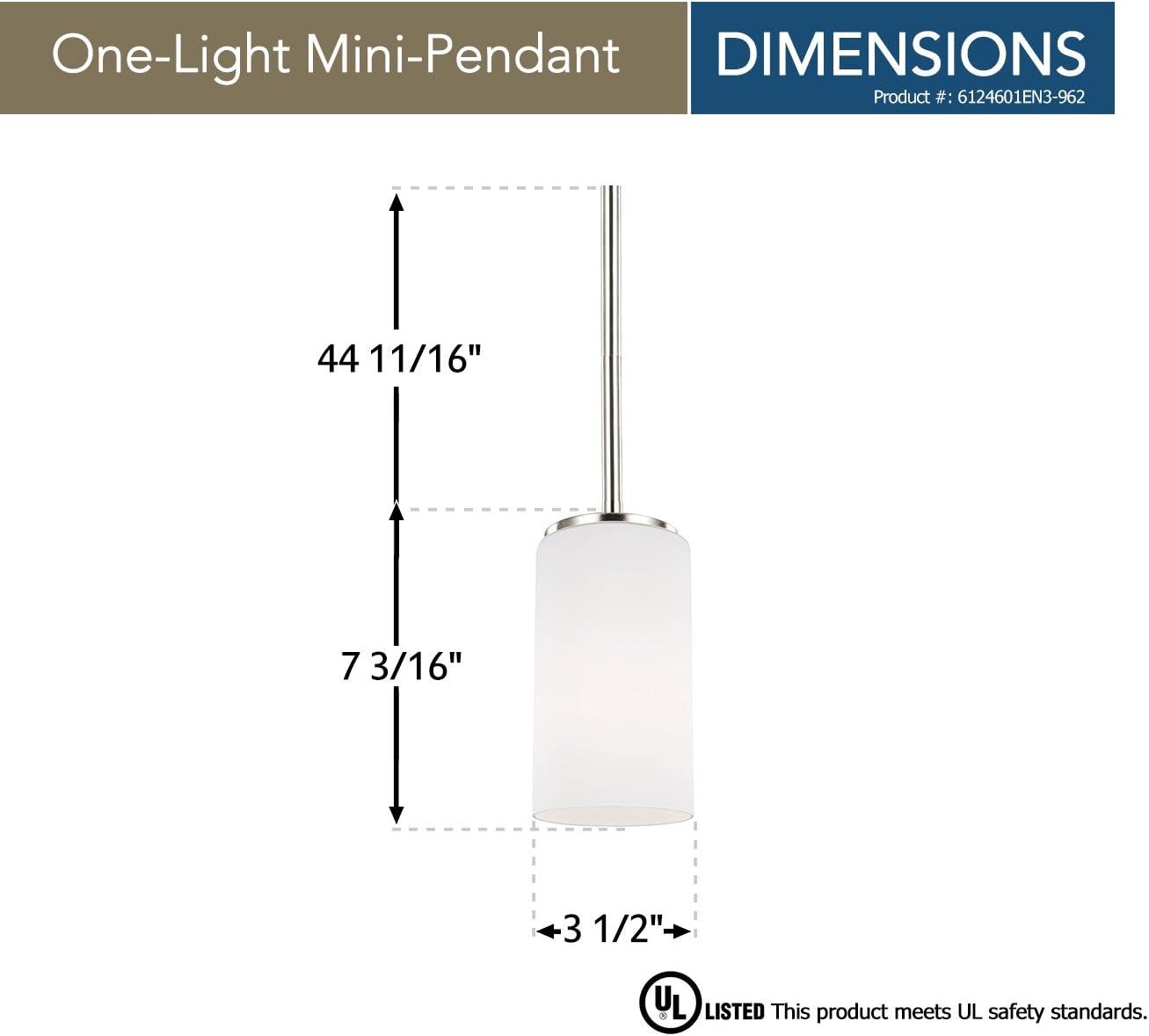 Generation Lighting 6124601EN3-962 Alturas One-Light Mini-Pendant with Etched White Inside Glass Shade, Brushed Nickel Finish