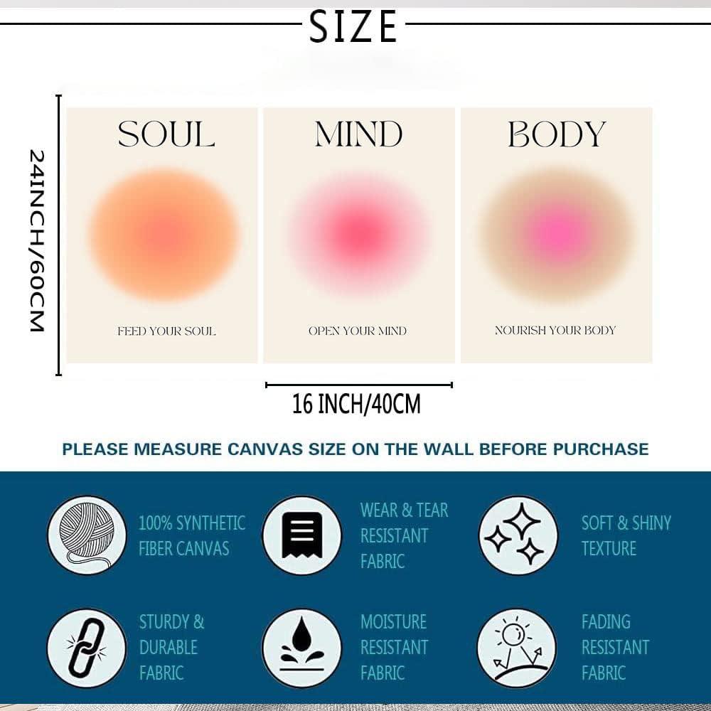 Asdg12s-Positive Aura Posters for Room Aesthetic 3 Piece Colorful Aura Grainy Gradient Canvas Wall Art Spiritual Soul Body Mind Quote Print Painting Danish Pastel Home Wall Decor for Bedroom